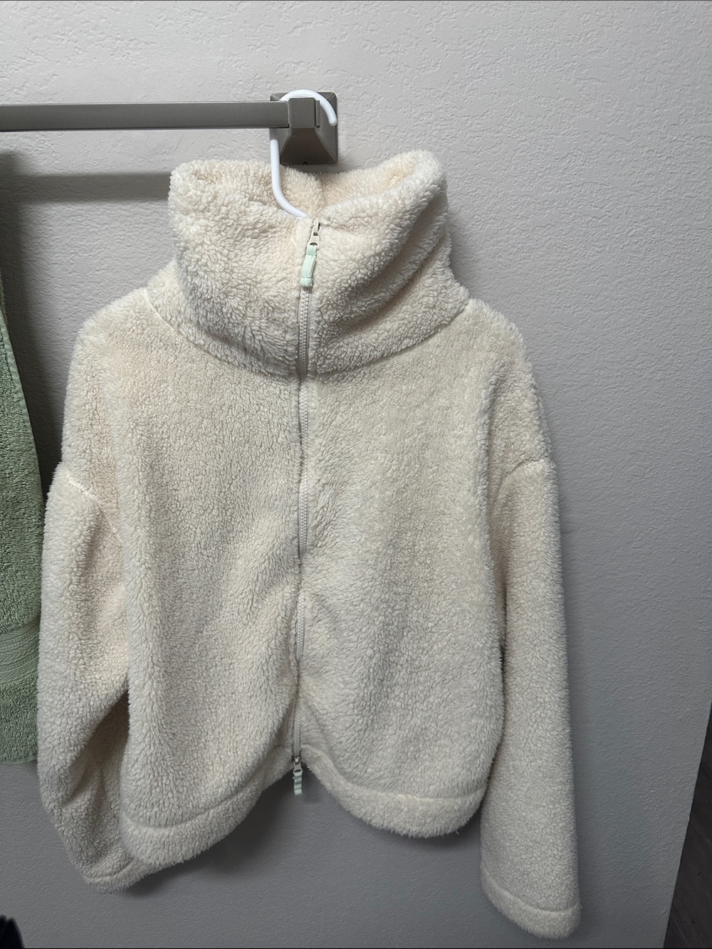 Free People Cream Sherpa Zip-Up Jacket